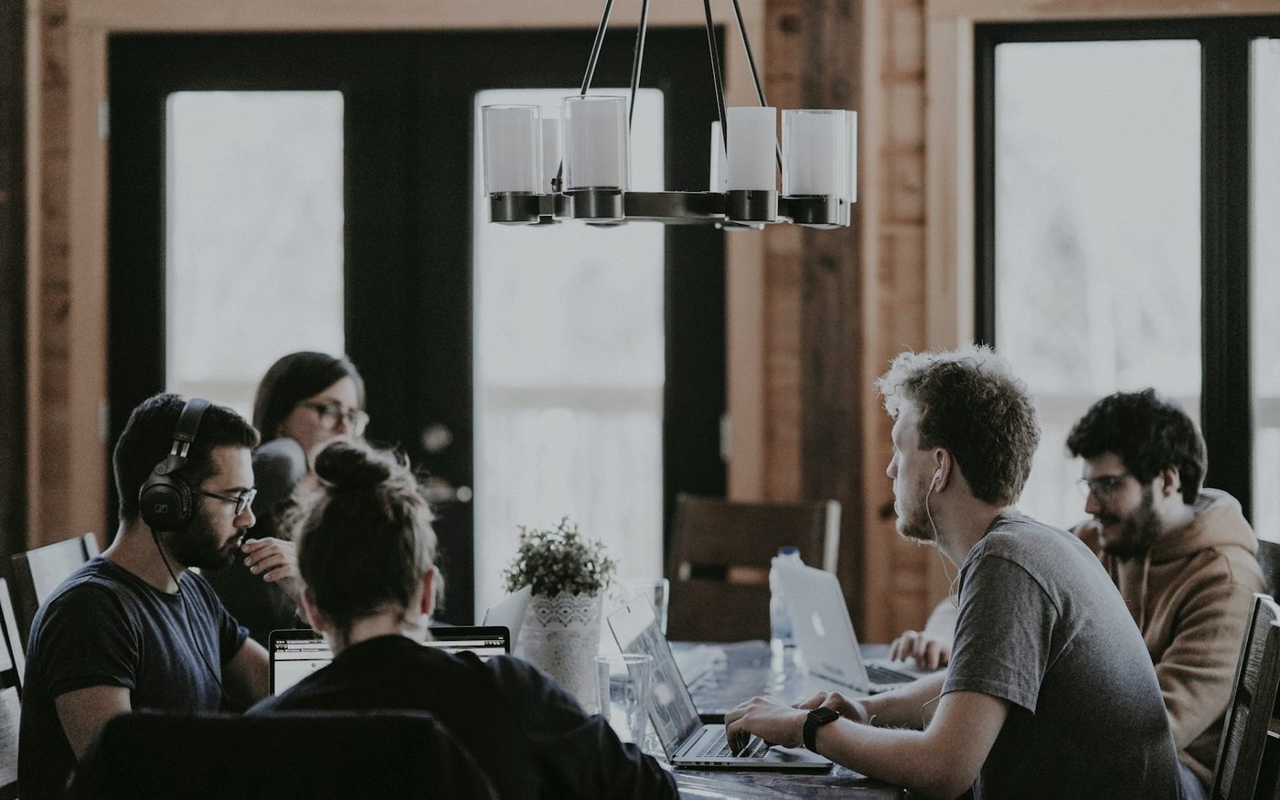 A team working together around a table
